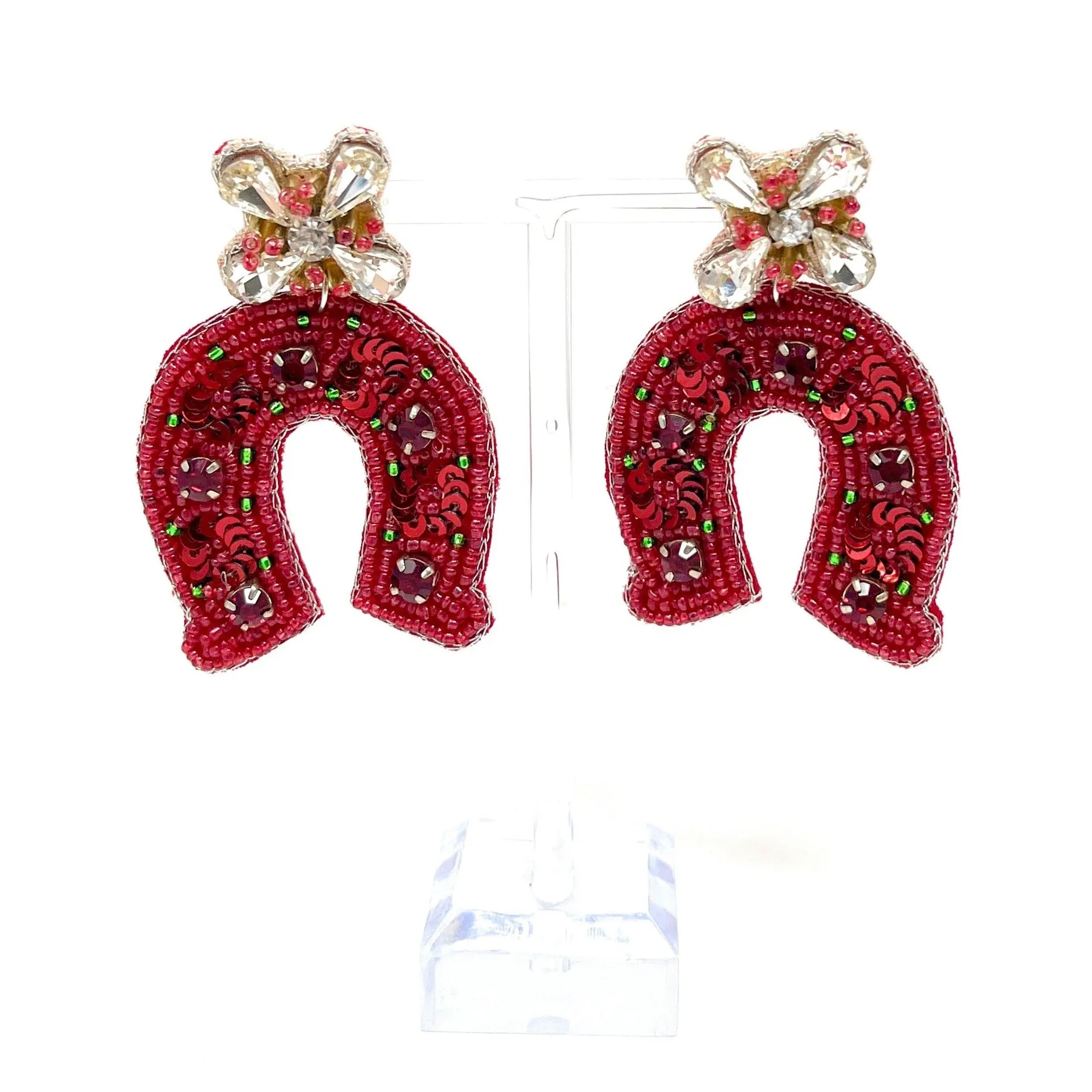 Red Horseshoe Beaded Earrings