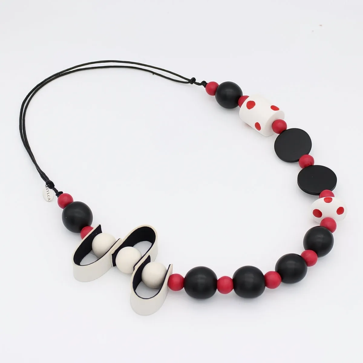 Red Polka Dot Mixed Media Necklace