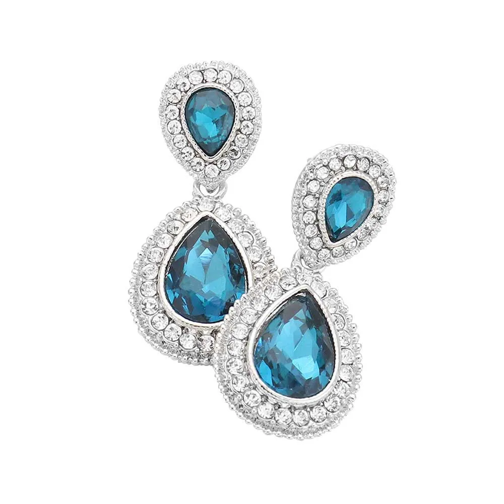 Rhinestone Trim Teardrop Evening Earrings