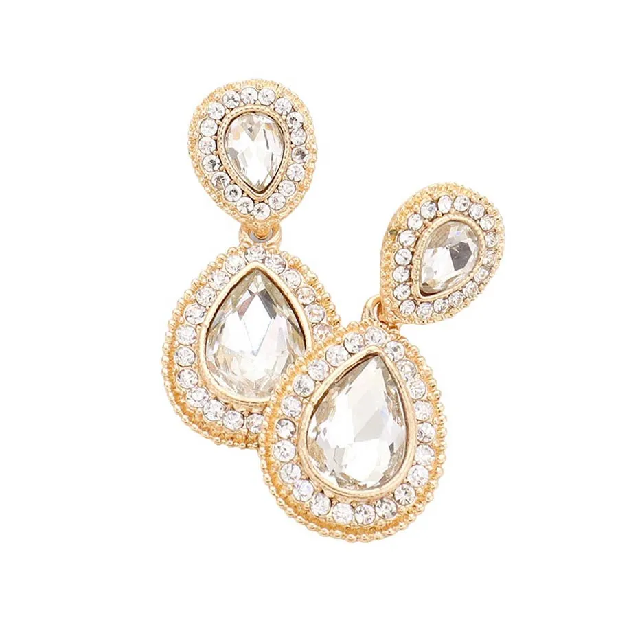 Rhinestone Trim Teardrop Evening Earrings