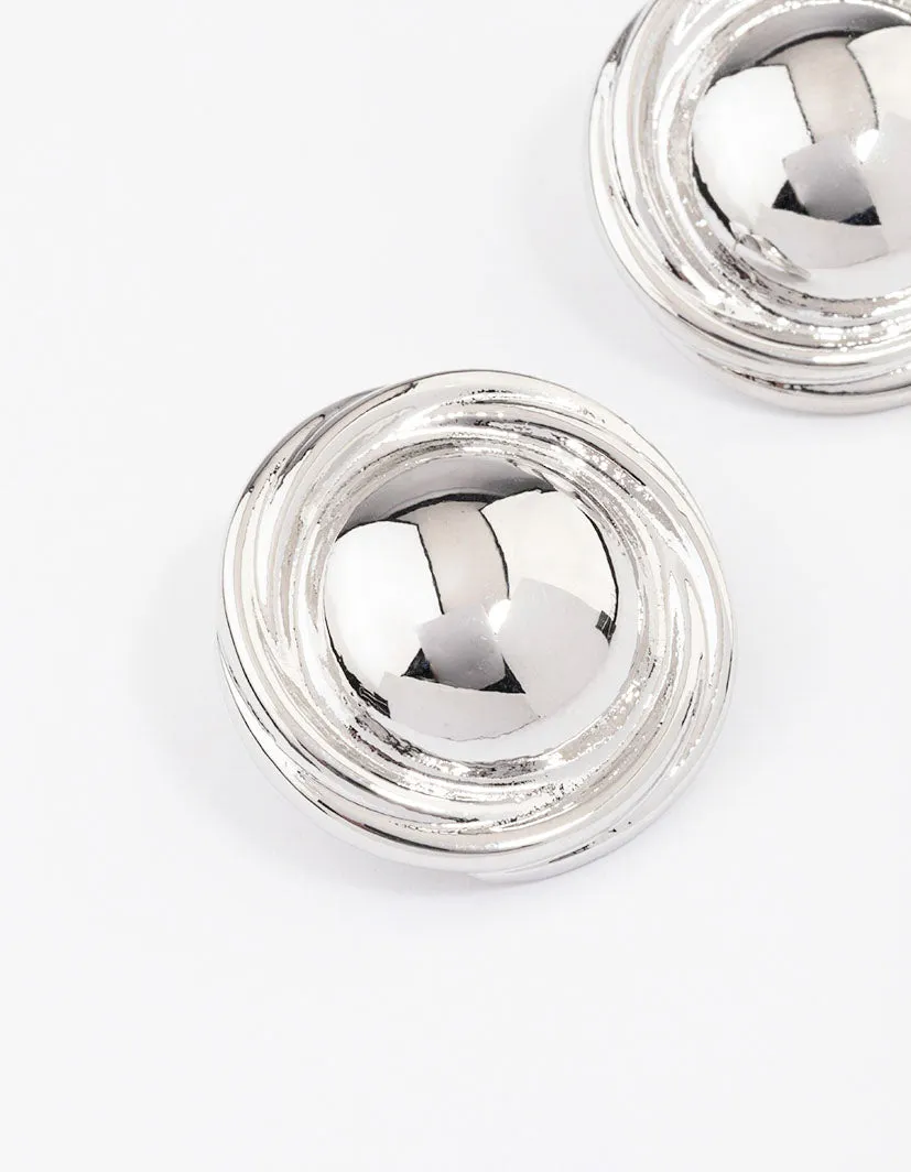 Rhodium Button Medium Stud Earrings