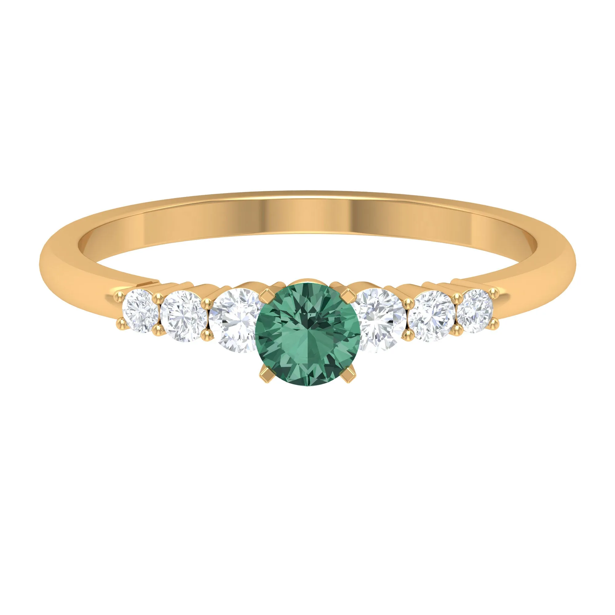 Round Green Sapphire and Diamond Graduated Promise Ring