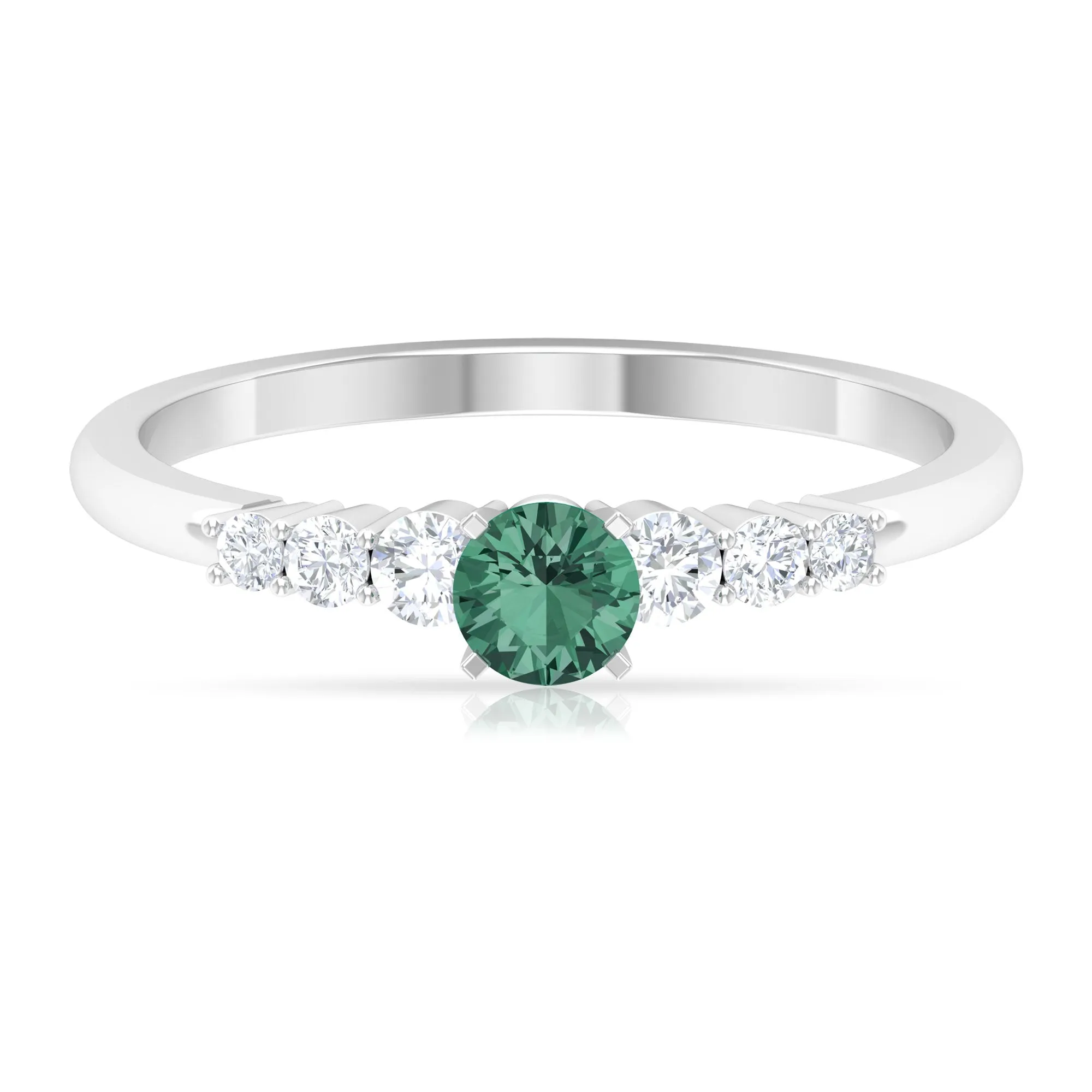 Round Green Sapphire and Diamond Graduated Promise Ring