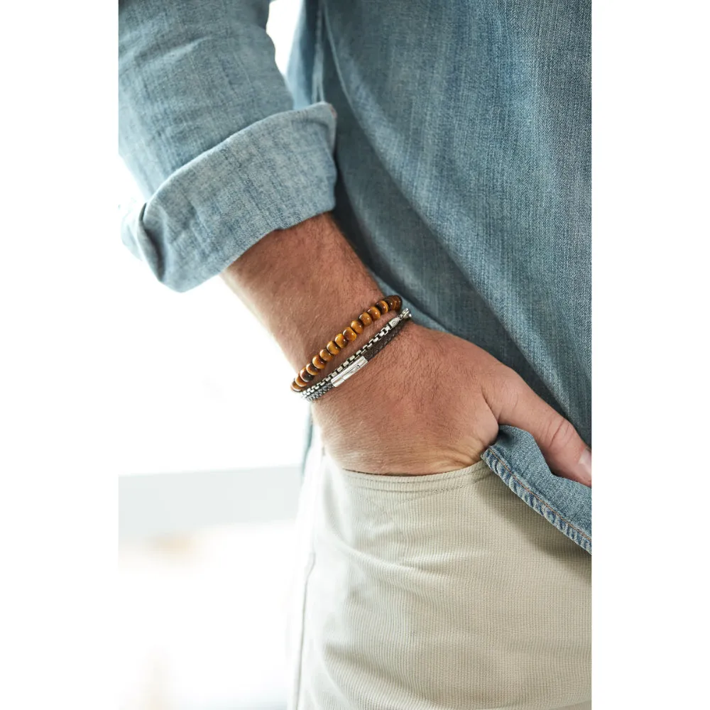 Scott Bros. Evans Sterling Silver Corded Bracelet In Brown Leather