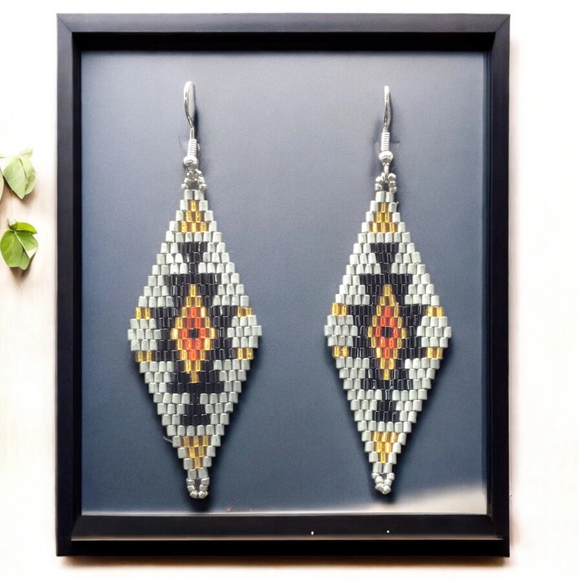 Silver and Black Miyuki Glass Beaded Earrings