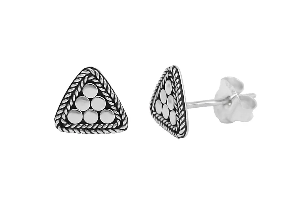 Silver Disc Triangle Earrings