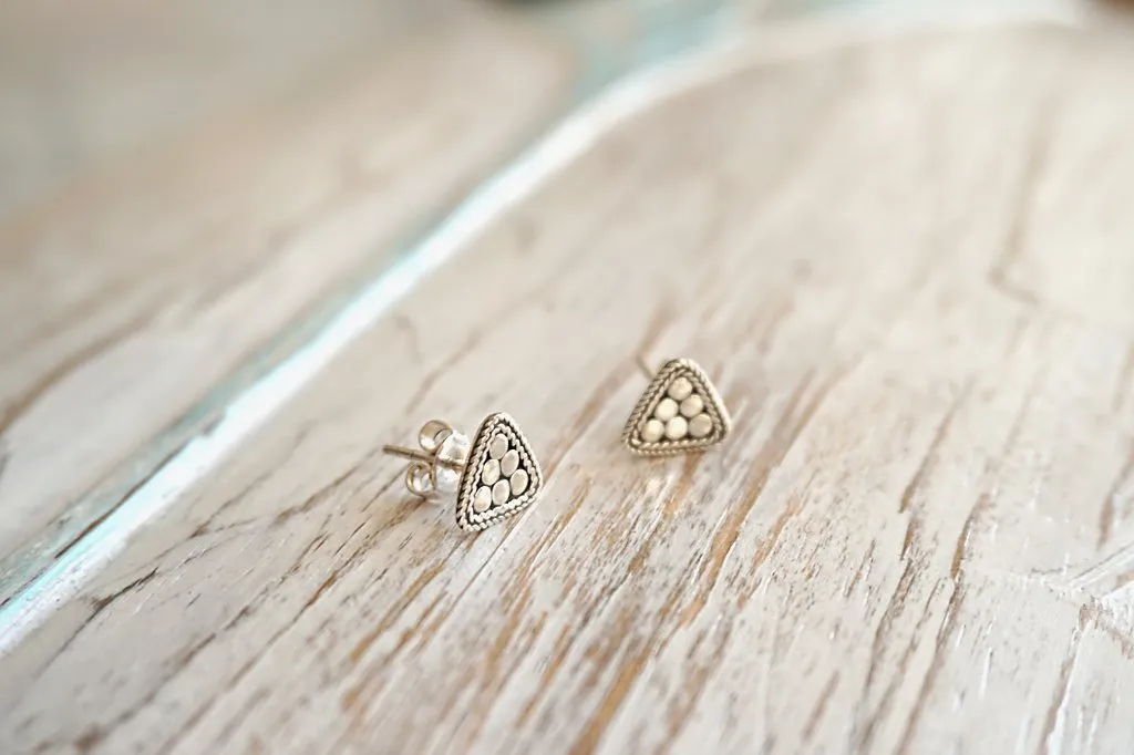 Silver Disc Triangle Earrings