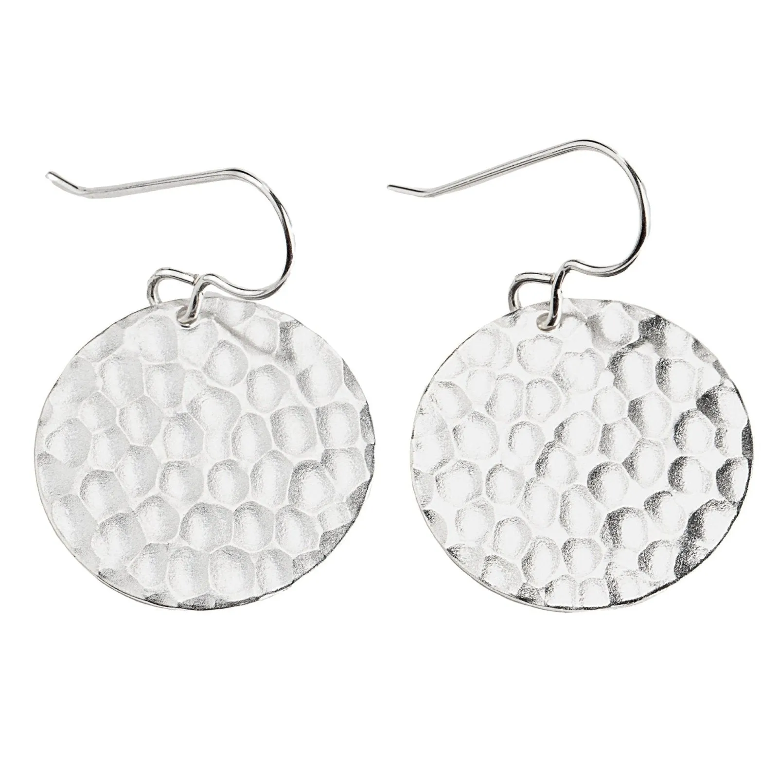 Silver Hammered Disc Dangle Earrings