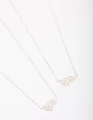 Silver Plated Cubic Zirconia Interlinked Heart Pendant Necklace Pack