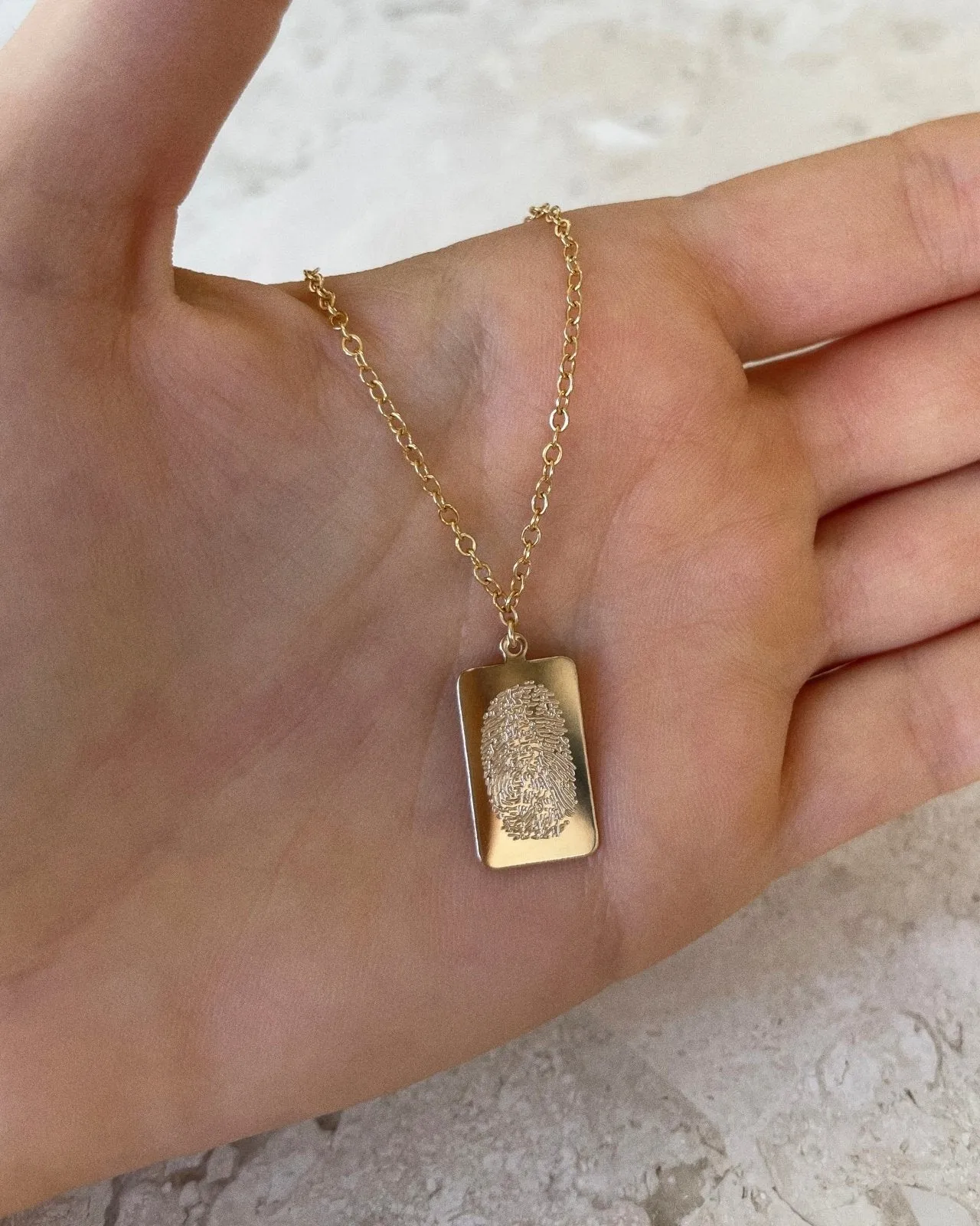 Single Fingerprint Tag Necklace  - 14k Yellow Gold Fill