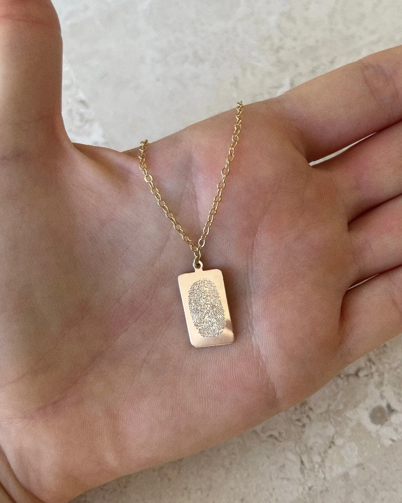 Single Fingerprint Tag Necklace  - 14k Yellow Gold Fill