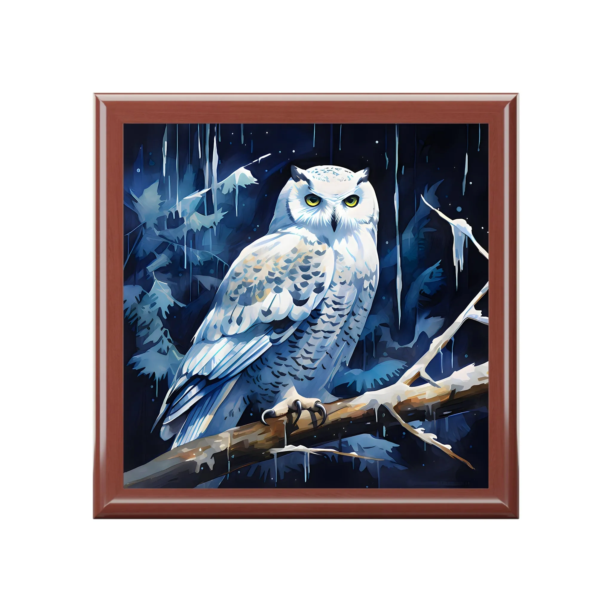 Snowy Owls on a Winter Night Art Print Gift and Jewelry Box