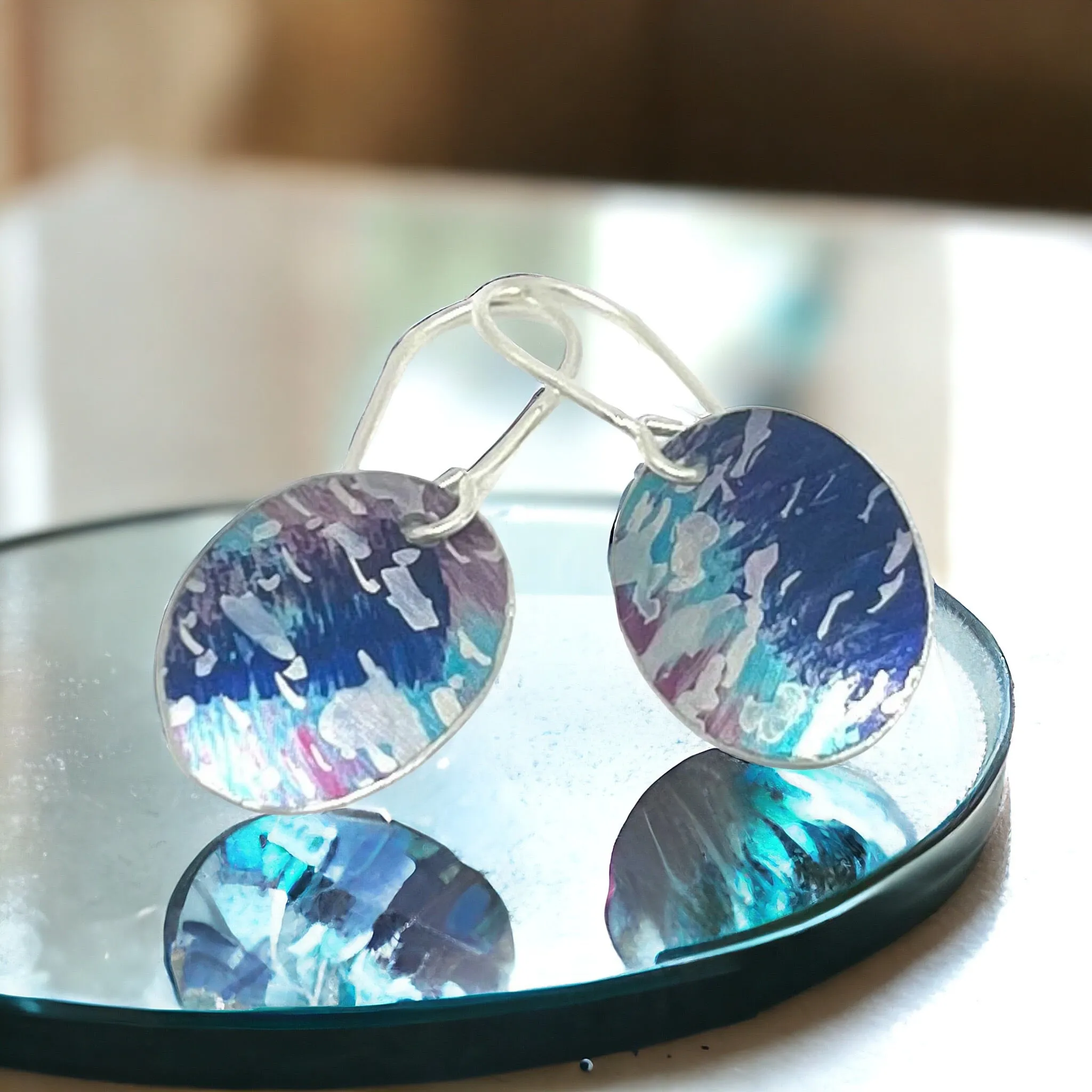 Speckled Blue & Pink Oval Earrings