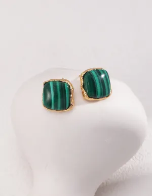 Square Malachite Stone Earrings