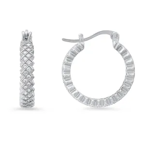 Sterling Silver CZ Milgrain 20mm Hoop Earrings