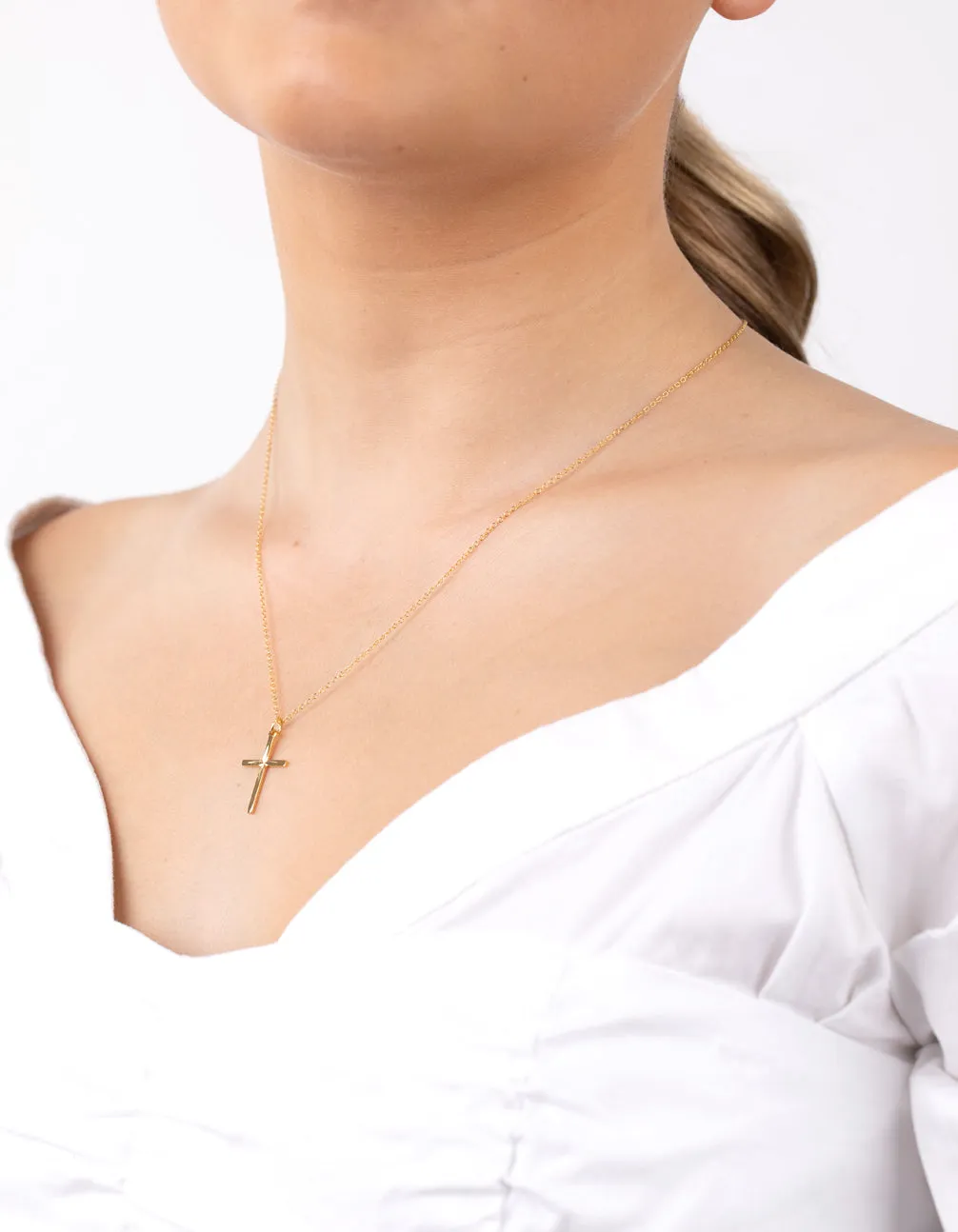 Sterling Silver Gold Diamante Cross Necklace