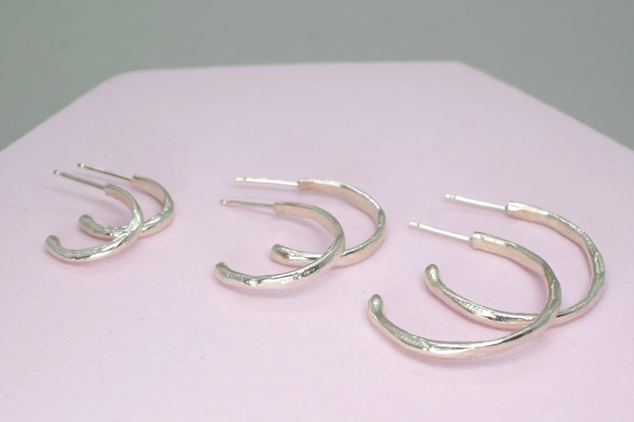 Sterling Silver Organic Hammered Hoops Small