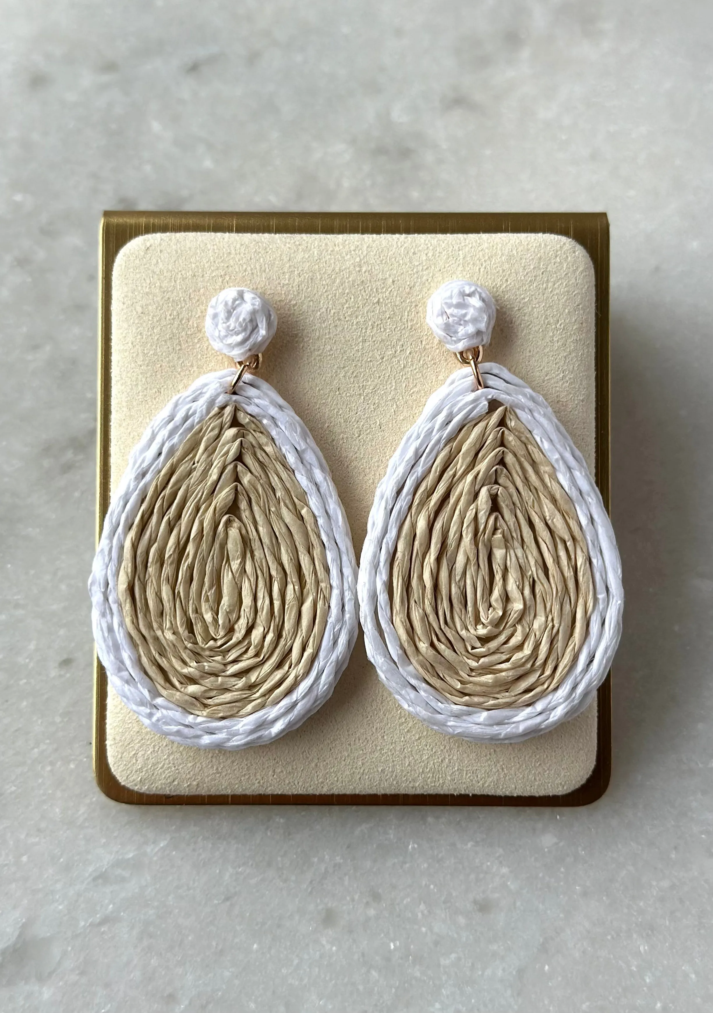 Straw Tear Dangle Earrings-White