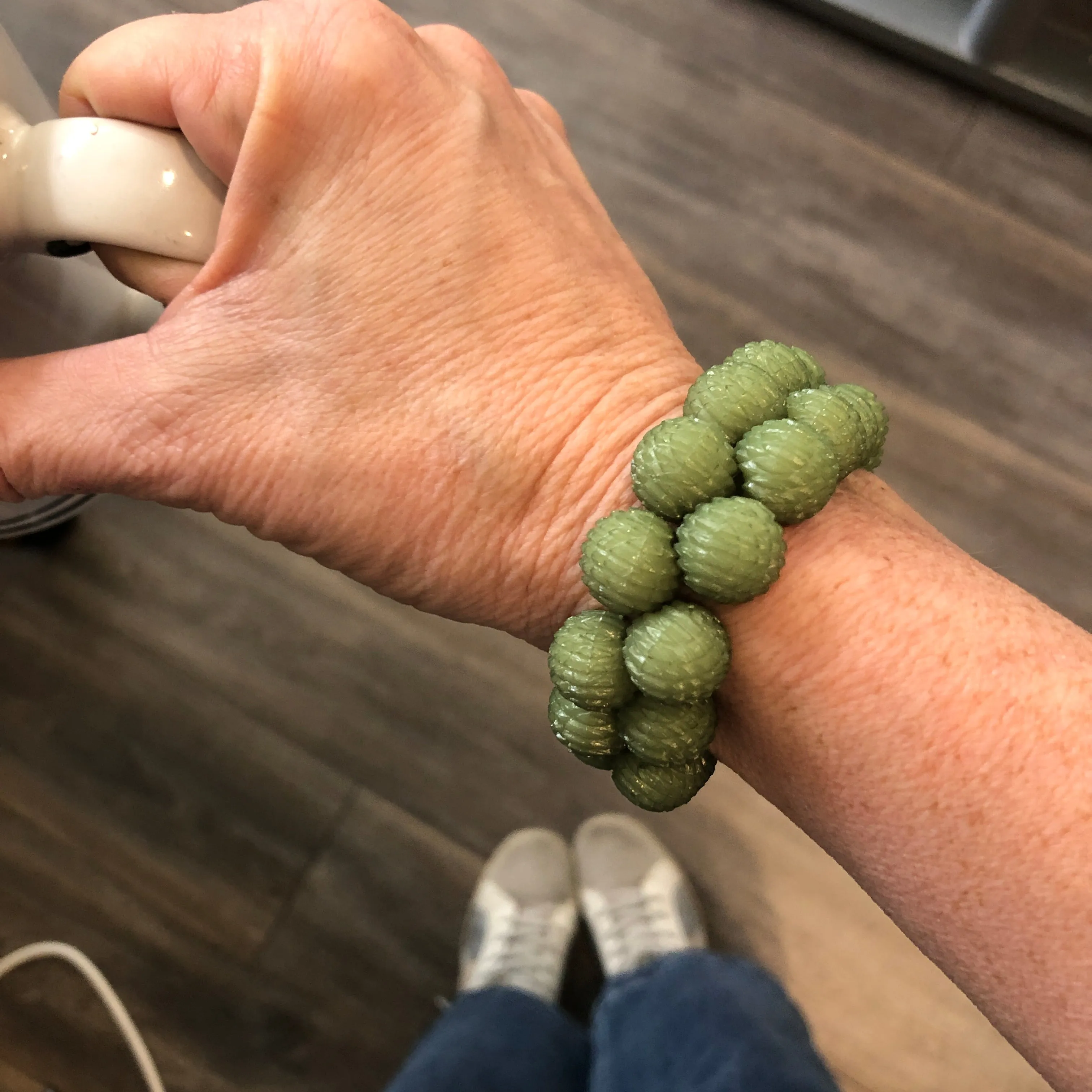 Textured Moss Chunky Button Bracelet