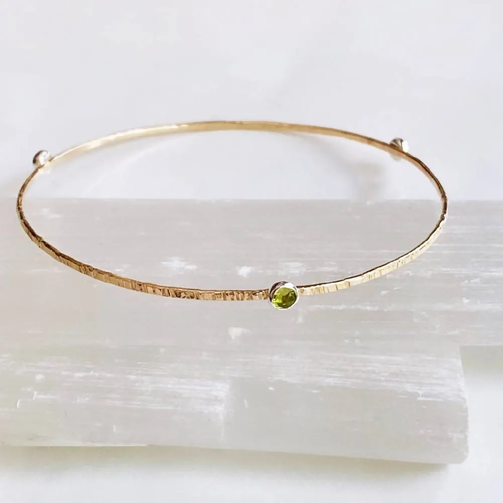 Textured peridot bangle -14kt gf