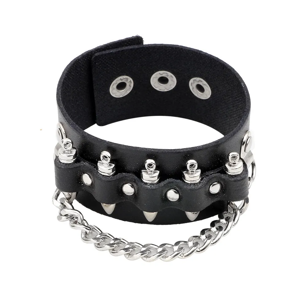 Textured Rivet Men's Leather Bracelet