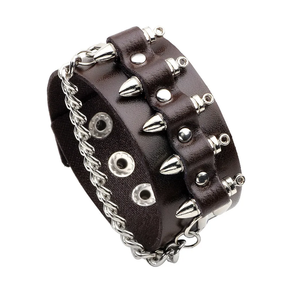 Textured Rivet Men's Leather Bracelet