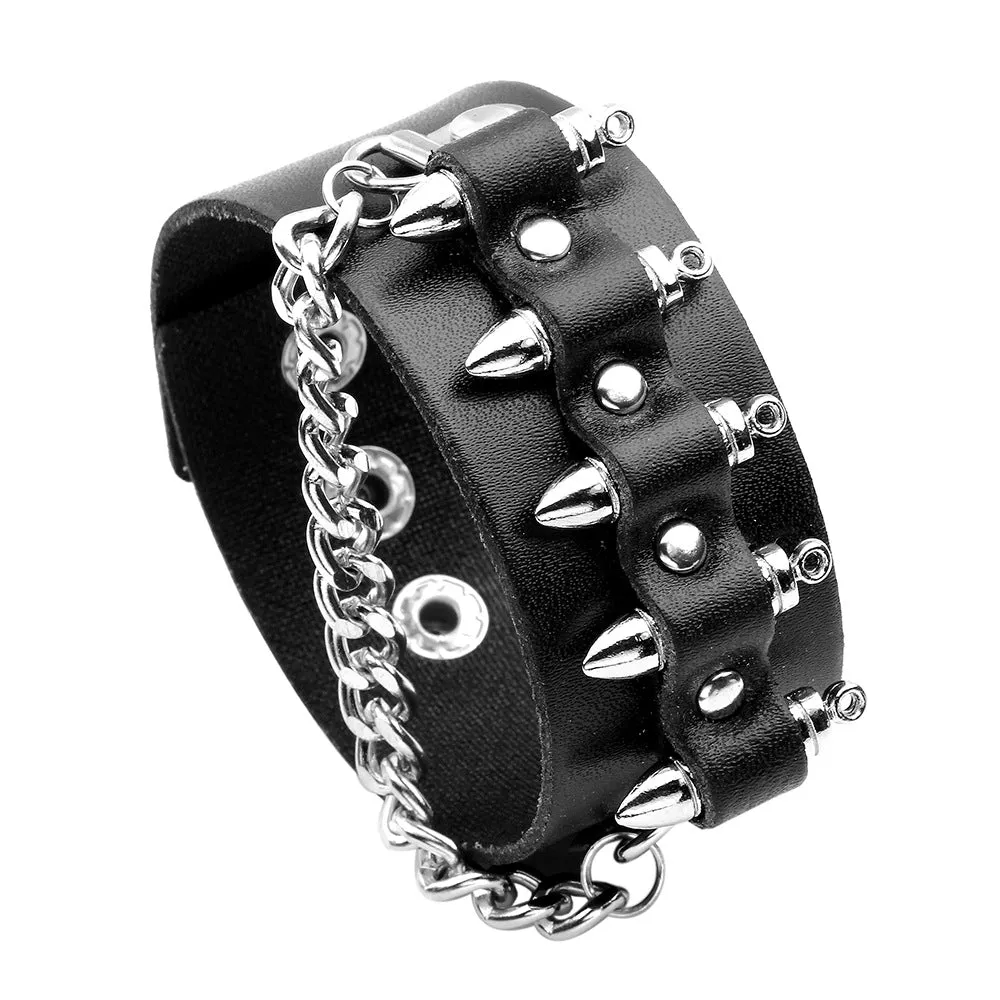 Textured Rivet Men's Leather Bracelet