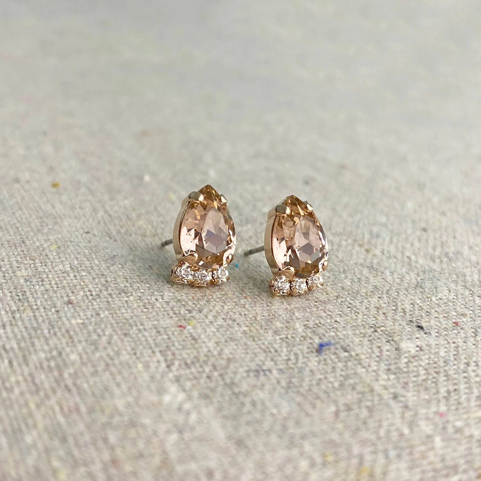 Tiny Pear Partial Halo Post Earrings