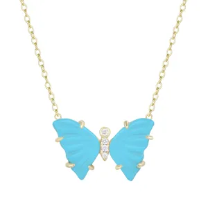 Turquoise Butterfly Necklace With Prongs