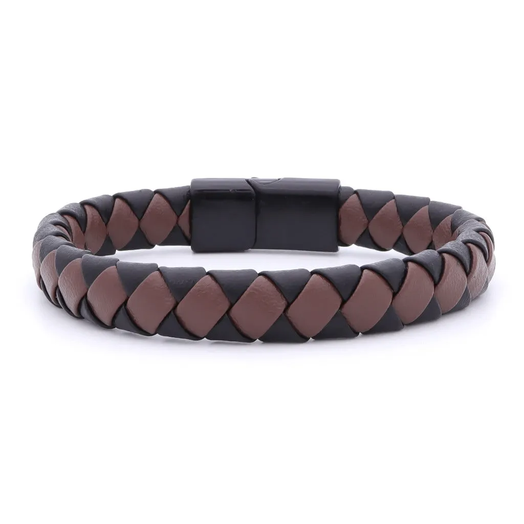 Two Tone Braided Leather Bracelet