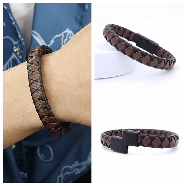 Two Tone Braided Leather Bracelet