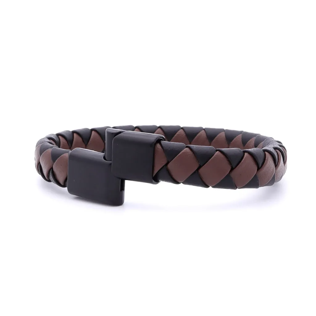 Two Tone Braided Leather Bracelet