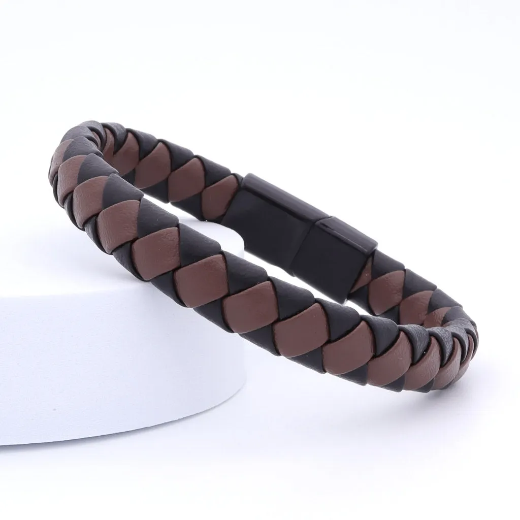 Two Tone Braided Leather Bracelet