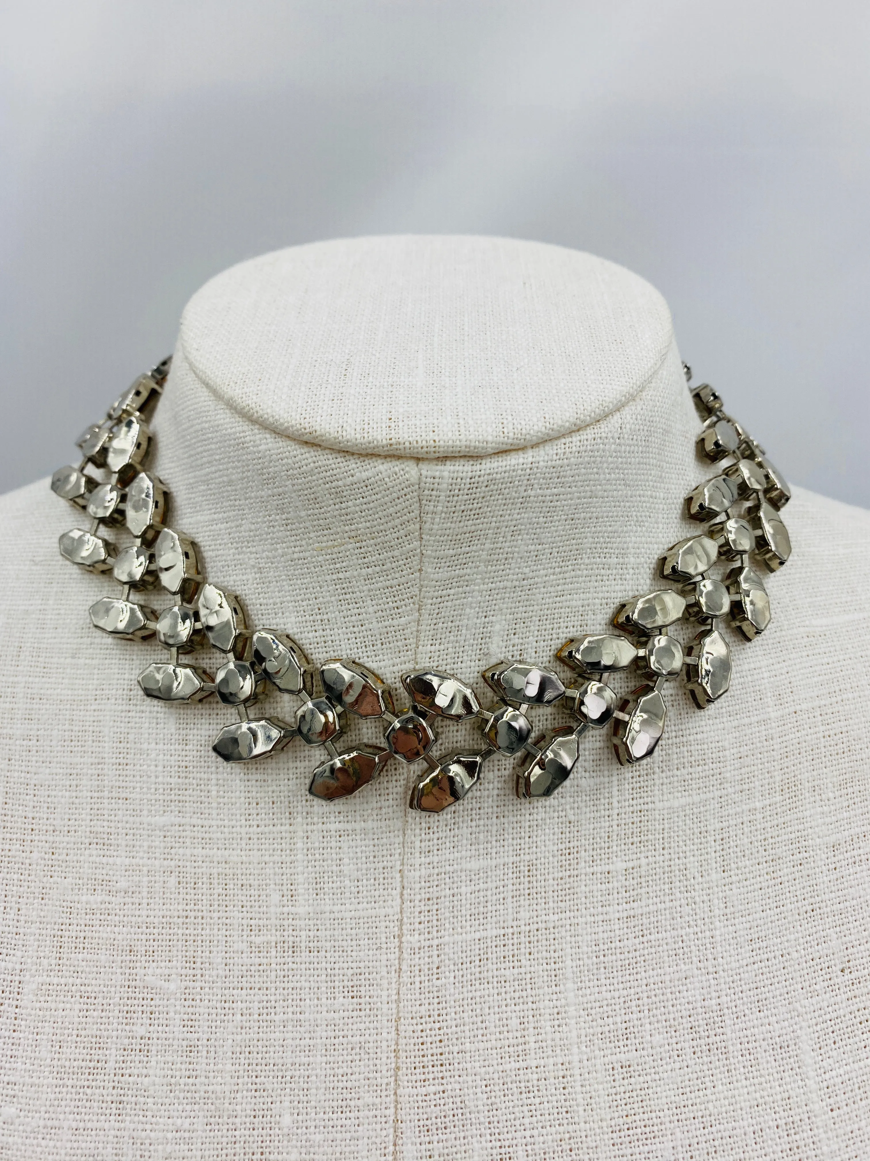 Vintage 1950s Crystal Marquise Rhinestone Choker Necklace