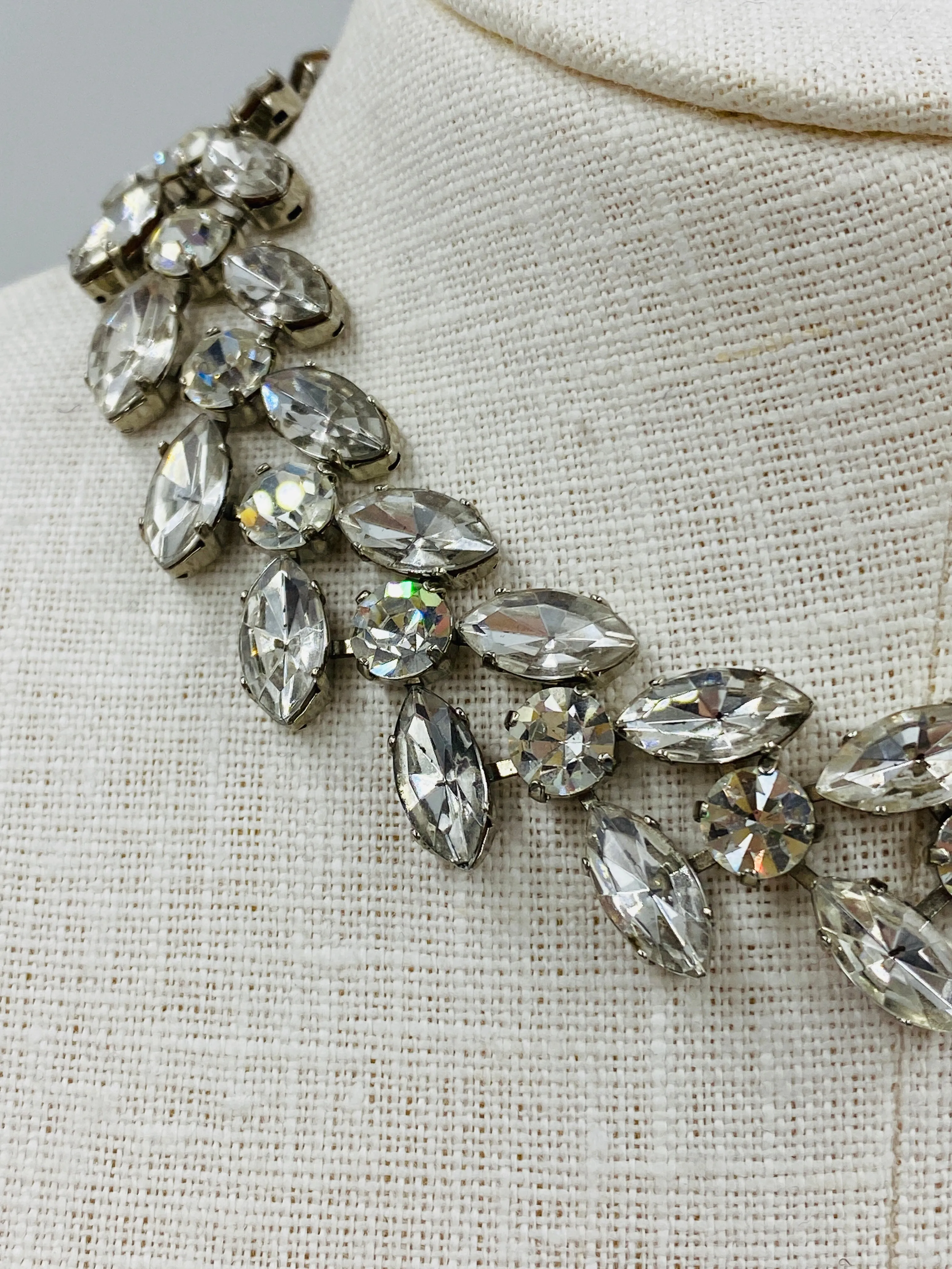 Vintage 1950s Crystal Marquise Rhinestone Choker Necklace