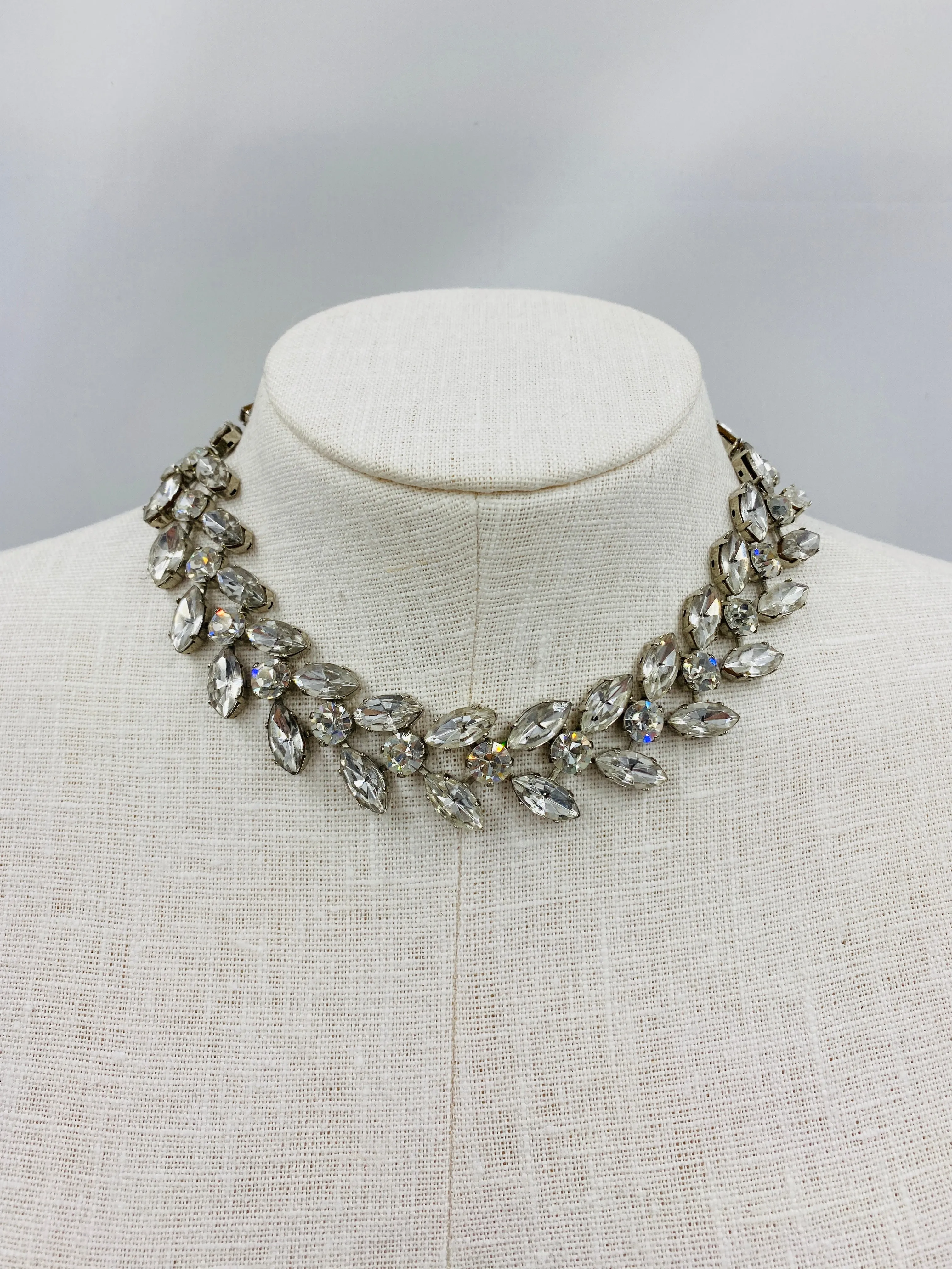 Vintage 1950s Crystal Marquise Rhinestone Choker Necklace