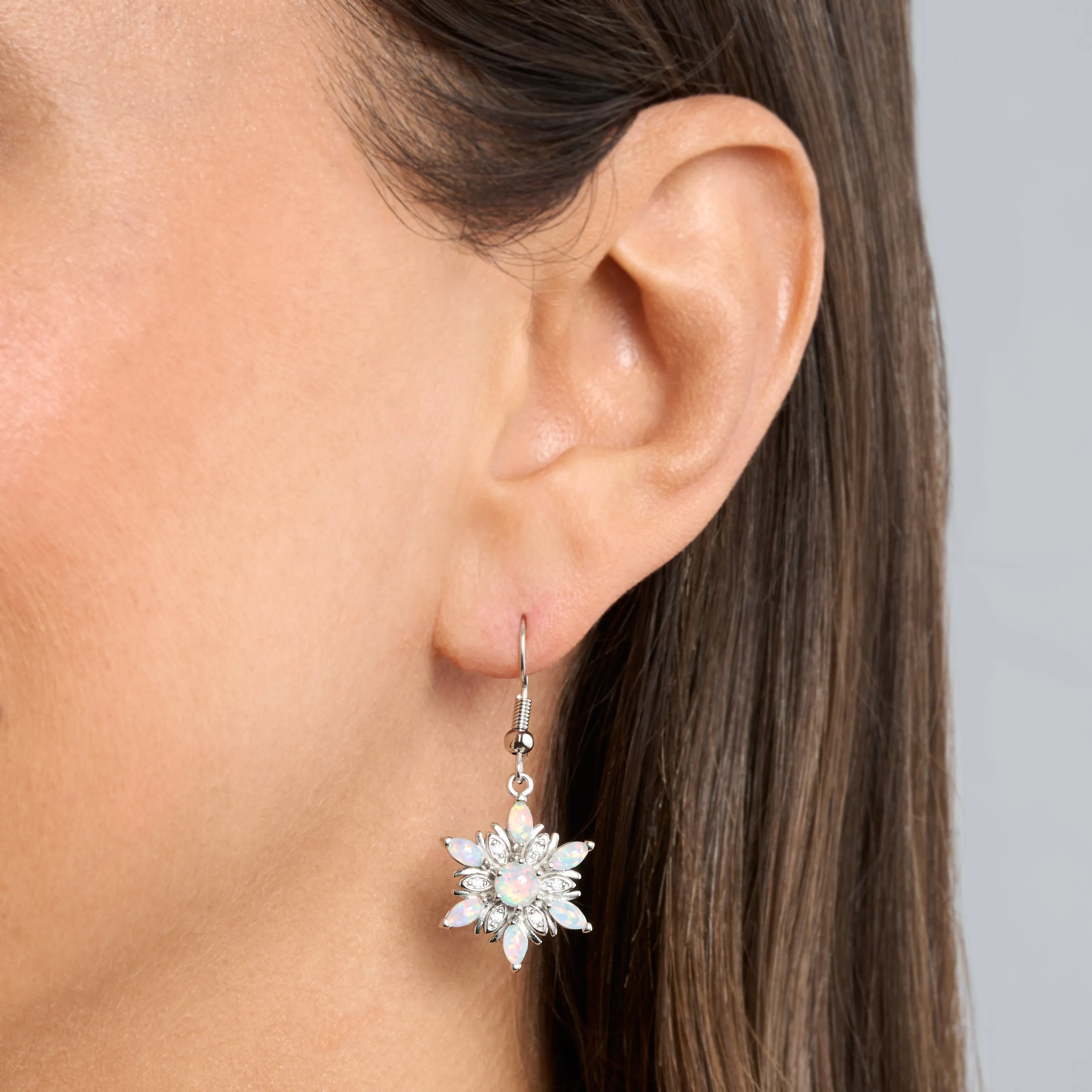 White Opal Snowflake Earrings