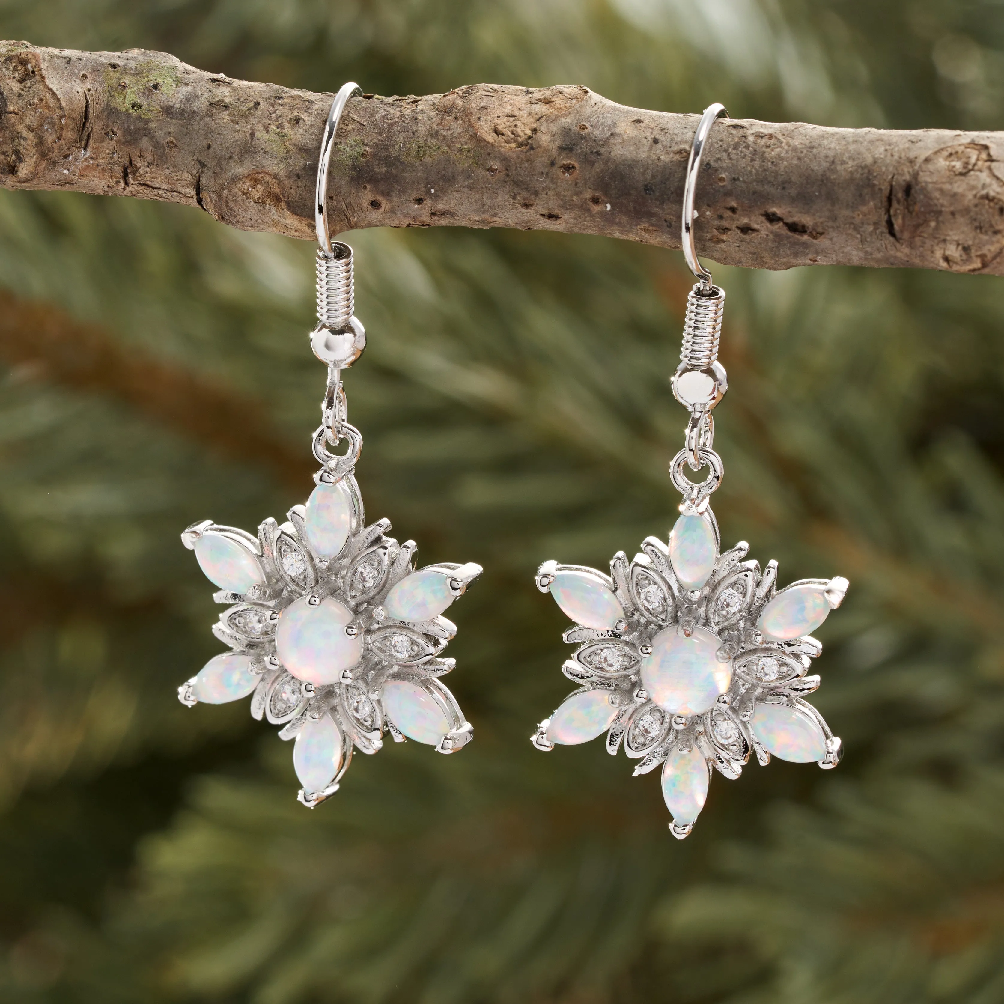 White Opal Snowflake Earrings