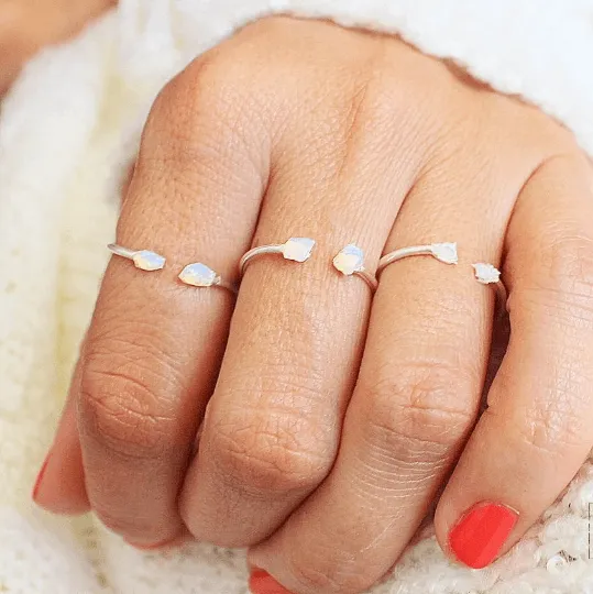 White Opal Stacker Rings 3 Set