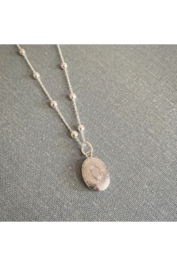 Wisteria London Tabitha Mini Silver Oval Locket On Bobble Chain