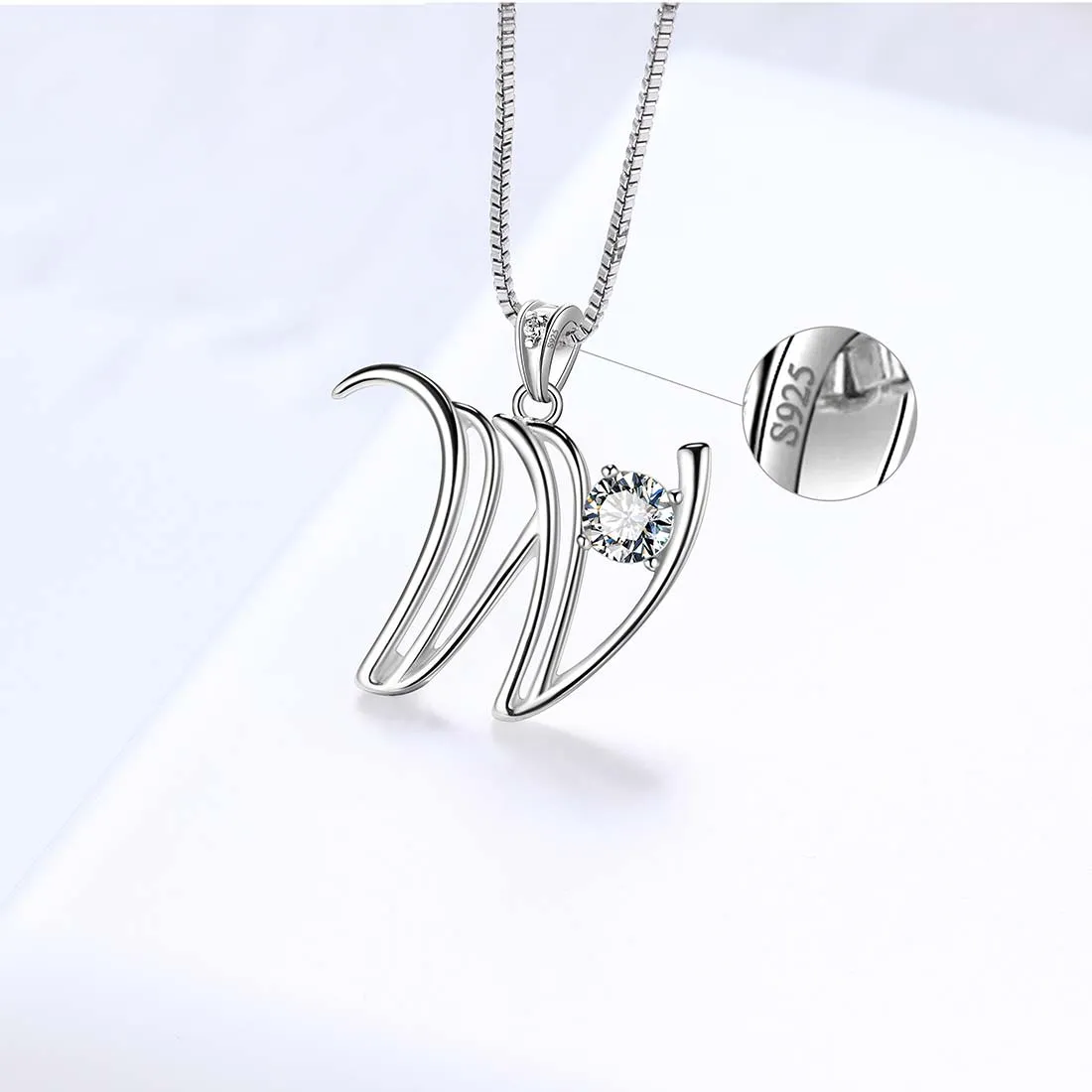 Women Initial W Letter Pendant Necklace Girl Name Jewelry Gift 925 Sterling Silver