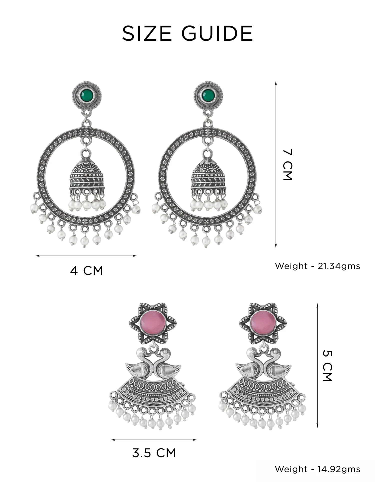 Yellow Chimes Silver Oxidised Earrings for Women & Girls | Traditional Oxidised Silver Drop Earrings Combo of 2 Pairs Monalisa Stone Studded Earrings | Birthday Anniversary Gift for Wife Women