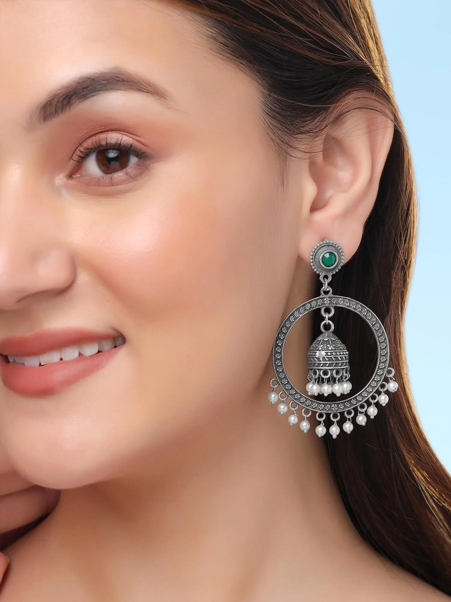 Yellow Chimes Silver Oxidised Earrings for Women & Girls | Traditional Oxidised Silver Drop Earrings Combo of 2 Pairs Monalisa Stone Studded Earrings | Birthday Anniversary Gift for Wife Women